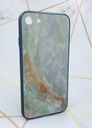Силіконовий чохол glass case зі скляною задньою панеллю для iphone 7 7s 8 8s мармур онікс