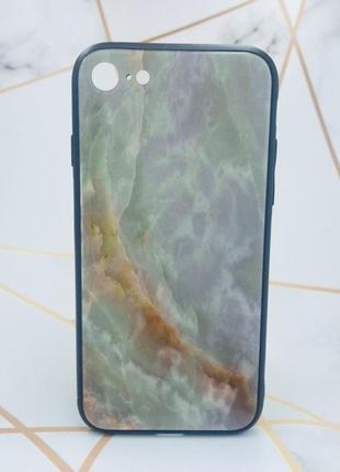Силіконовий чохол glass case зі скляною задньою панеллю для iphone 7 7s 8 8s мармур онікс2 фото