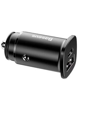 Зарядное устройство автомобильное baseus ccall-as01 square metal usb/type-c car charger 2 usb/4.5a black