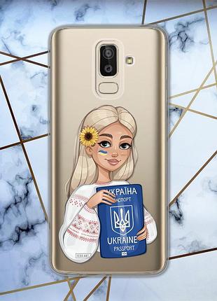 Прозрачный чехол для samsung galaxy j8 (2018) :: девушка с паспортом (принт 13)