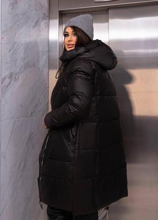 Женская шикарная длинная удлиненная зимняя куртка зима пуховик зимняя черная наложка после платья батал наложен платёж накладной куртку7 фото