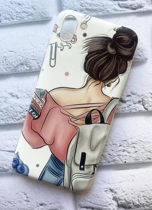 Чохол на xiaomi redmi 7a рельєфний дизайн дівчина з рюкзаком принт 30