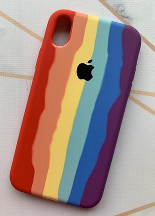 Силиконовый чехол silicone case для iphone xr разноцветный красно-фиолетовый