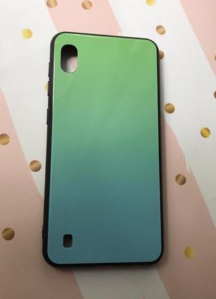 Силиконовый чехол glass case со стеклянной задней панелью для samsung galaxy a10 (2019) a105 зелёно-голубой