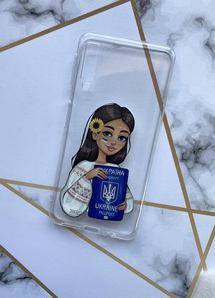 Прозрачный чехол для samsung galaxy a7(2018) a750 :: девушка с паспортом (принт 12)