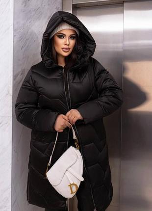 Женская шикарная длинная удлиненная зимняя куртка зима пуховик зимняя черная наложка после платья батал наложен платёж накладной куртку