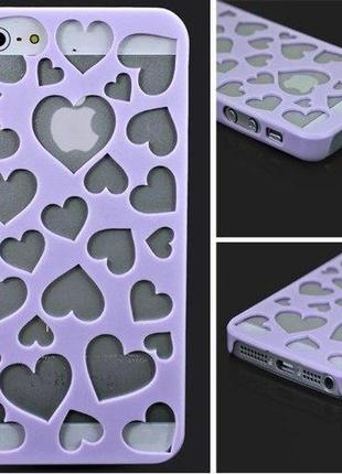 Пластиковый чехол для iphone 5 / 5s вырезанные сердечка фиолетовый