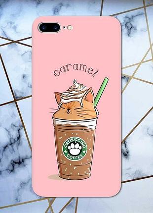 Матовий чохол на apple iphone 7 plus/8 plus рожевий капучіно котик (принт 97)