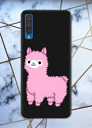 Матовый чехол с черными боками на samsung galaxy а50 (2019) а505 :: лама розовая (принт 100)