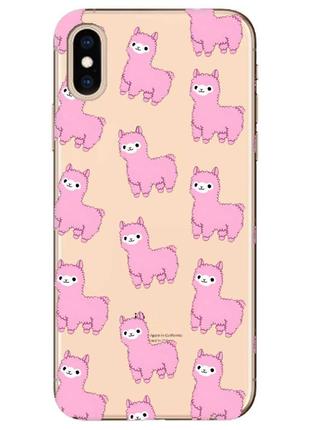 Прозрачный чехол на iphone xs max :: ламы розовые (принт 101)