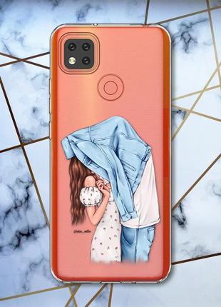 Прозорий силіконовий чохол на xiaomi redmi 9c рельєфний дизайн поцілунок принт 33