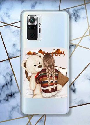 Прозорий чохол для xiaomi redmi note 10 pro / note 10 pro max дизайн дівчинка з ведмедиком принт 117