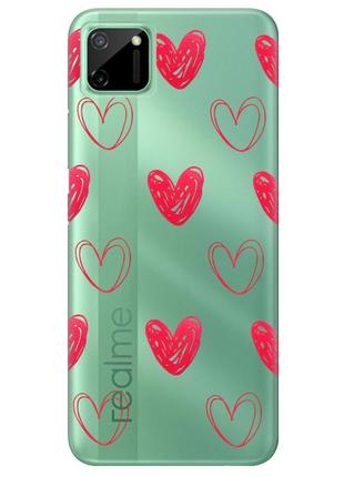 Прозорий чохол на realme c11 дизайн сердечка червоні принт 77
