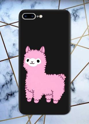 Матовый чехол с черными боками на apple iphone 7 plus/8 plus :: лама розовая (принт 100)