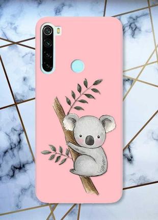 Матовый чехол с розовыми боками на xiaomi redmi note 8 :: коала (принт 132)