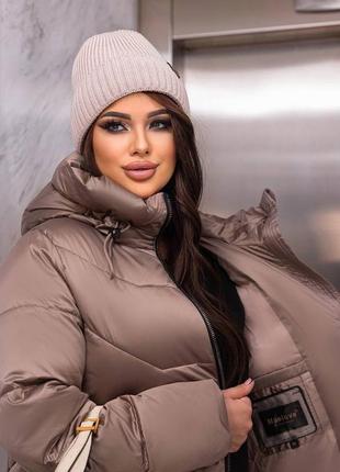 Женская шикарная длинная зимняя куртка зима пуховик зимняя черная наложка после платья батал наложен платеже накладной купить куртку бежевая желтая3 фото