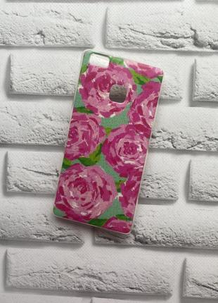 Силиконовый чехол с блестками для huawei p9 lite цветы на зеленом