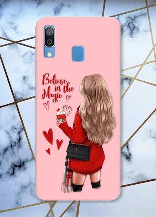 Матовый чехол с розовыми боками на samsung galaxy а30 (2019)/а20 (2019) девушка с кофе (принт 137)