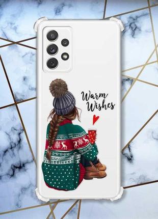 Чохол з потовщеними кутами на samsung galaxy a72  дівчина з кавою принт 136