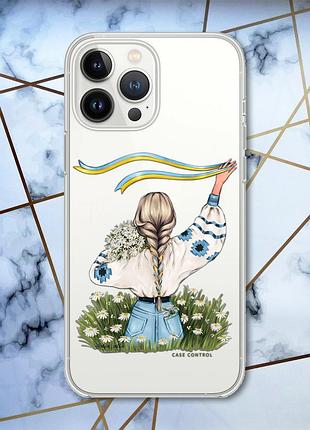 Чохол із захистом камери на iphone 14 pro max патріотичний дизайн дівчина зі стрічкою принт 17