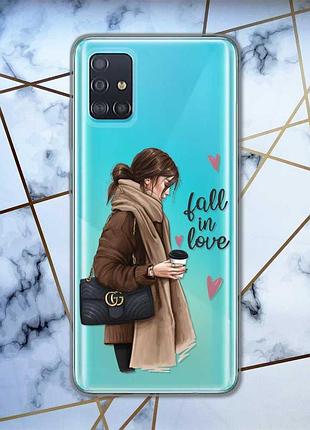 Прозрачный чехол на samsung galaxy a51 :: девушка с кофе (принт 112)