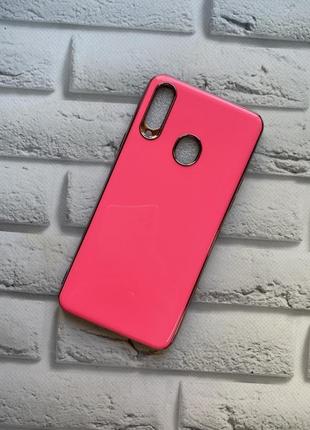 Силиконовый глянцевый чехол samsung galaxy а20s ярко-розовый