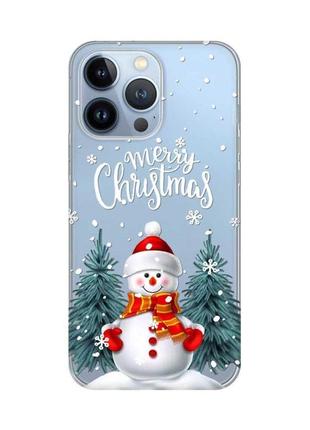 Прозорий чохол на apple iphone 13 pro сніговик (принт 152)