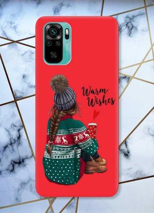 Матовый чехол с красными боками на xiaomi redmi note 10/note 10s девушка с кофе (принт 136)