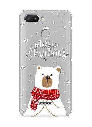 Прозрачный чехол на xiaomi redmi 6 мишка. с рождеством (принт 146)