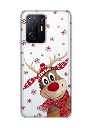 Прозорий чохол на xiaomi 11t  зимове оленятко (принт 149)