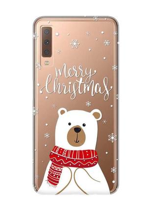 Прозрачный чехол на samsung galaxy a7(2018) a750 мишка. с рождеством (принт 146)