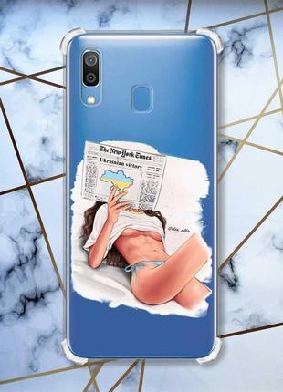 Чохол з потовщеними кутами на samsung galaxy a30 (2019) / a20 (2019) дівчина з газетою (принт 31)