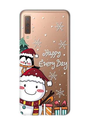 Прозрачный чехол на samsung galaxy a7(2018) a750 снеговик и пингвин (принт 156)