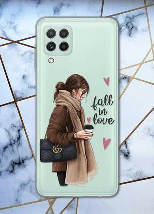 Прозорий чохол на samsung galaxy a22 4g / m22 / m32 дизайн дівчина з кавою принт 112