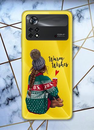 Прозрачный чехол на xiaomi poco x4 pro девушка с кофе. тёплые пожелания (принт 136)