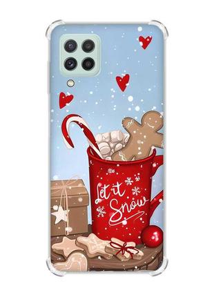 Чехол с утолщёнными углами на samsung galaxy a22 4g / m22 / m32 какао с пряниками (принт 191)