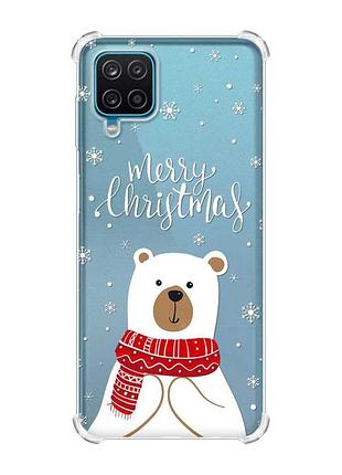 Чехол с утолщенными углами на samsung a12 4g мишка. с рождеством (принт 146)