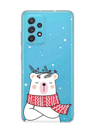 Прозрачный чехол на samsung galaxy a52 медведь в шарфе (принт 147)