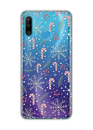 Прозорий чохол на huawei p30 lite новорічний фон (принт 199)