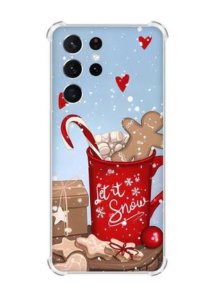 Чехол с утолщёнными углами на samsung galaxy s21 ultra какао с пряниками (принт 191)