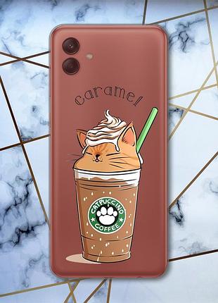 Прозрачный чехол на samsung galaxy a04 капучино котик (принт 97)