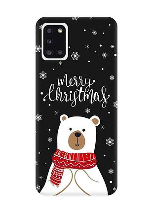 Матовый черный чехол на samsung galaxy a31 мишка. с рождеством (принт 146)