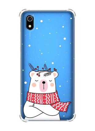Чехол с утолщенными углами для xiaomi redmi 7a медведь в шарфе (принт 147)