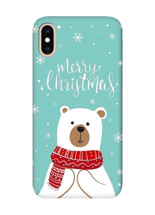 Матовий бірюзовий чохол на iphone xs max ведмедик. з різдвом (принт 146)