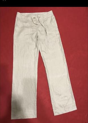 Бежеві брюки з льону