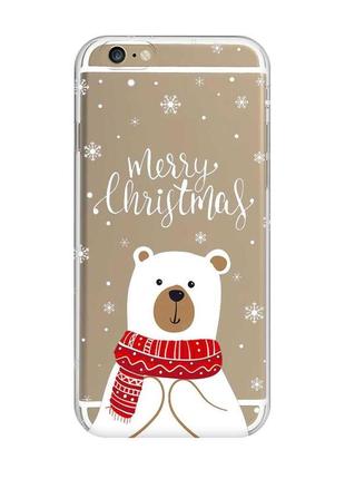 Прозорий чохол для iphone 6 / 6s ведмедик. з різдвом (принт 146)