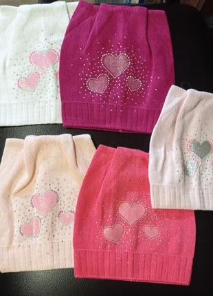 Шапка детская вязка для девочек "сердечки" 46-48 р.р. украина  1299