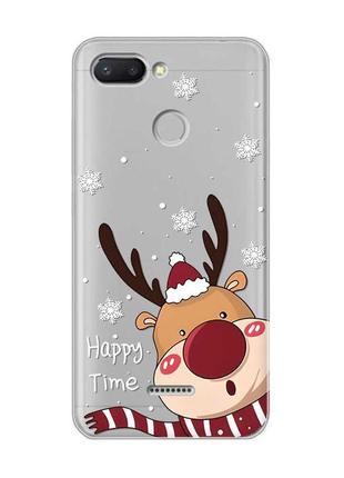 Прозрачный чехол на xiaomi redmi 6 зимний оленёнок (принт 155)