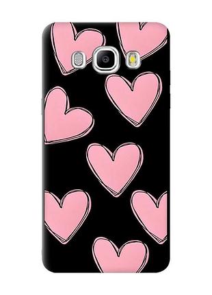 Матовый чехол с черными боками на samsung galaxy j5(2016) j510 :: сердечка розовые (принт 78)