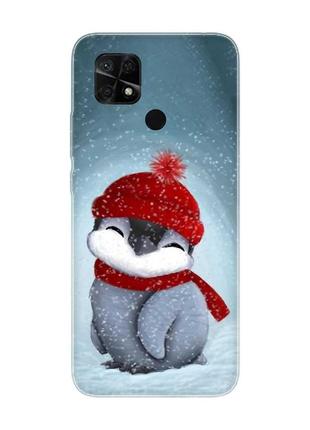 Чехол на xiaomi redmi 10c пингвинёнок в шапочке (новогодний принт 157)